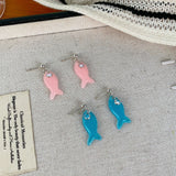 Daiiibabyyy  Fashionable Summer Cute Fun Blue Small Fish Zircon Pendant Women's Beach Style Party Jewelry Earrings Gift