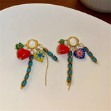 Daiiibabyyy Geometric Full Colour Beads Heart-shaped Earclip Earrings For Women Bohemia Personality Earring Party Jewelry