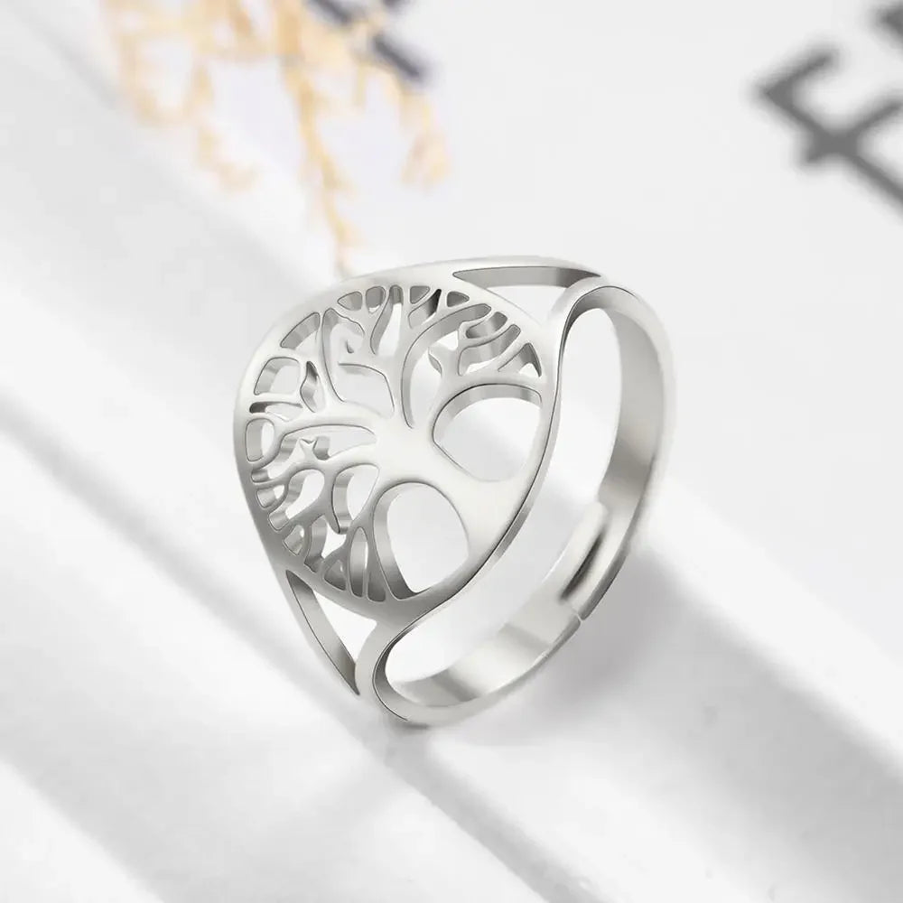 DAIIIBABYYY  -  Tree of Life Ring Stainless Steel Gold Color Adjustable Finger Rings Amuelt Jewelry Anniversary Gifts for Women