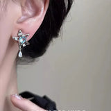 Daiiibabyyy Unique Design Exquisite Blue Star Zircon Earrings for Women Personalized Fashion Daily Accessories Party Jewelry Premium Gifts
