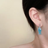Daiiibabyyy  Fashionable Summer Cute Fun Blue Small Fish Zircon Pendant Women's Beach Style Party Jewelry Earrings Gift
