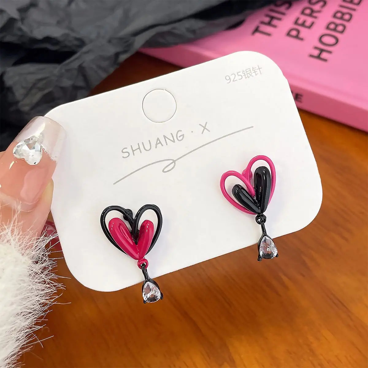 DAIIIBABYYY  -  Pink Glass Heart Butterfly Stud Earrings Set White Flower Korean Fashion Women Sweet Earring Jewelry Piercing brincos
