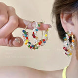 Daiiibabyyy  Shiny Colored Rhinestone Hoop Earrings for Women Exaggerated Geometric Crystal Large Circle Earrings Pearl Bead Earrings Jewelry