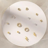 DAIIIBABYYY  -  Korean Fashion New Week Stud Earrings Set for Women Mini Sweet Pearl Heart Bow Rainbow Earring Luxury Jewelry Gift