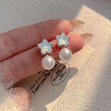 DAIIIBABYYY  -  Girls White Zircon Bow-knot Pearl Drop Earrings for Women Korean Fashion Sweet Cute Bow Stud Earring Luxury Jewelry Gift