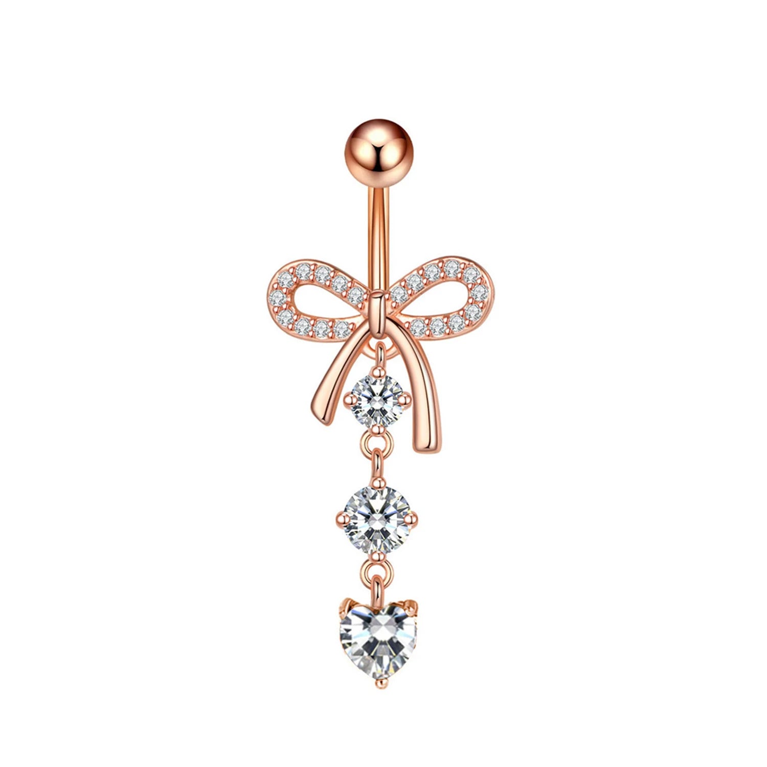 DAIIIBABYYY  -  Stainless Steel Belly Button Rings Crystal Bowknot Piercing Navel Heart Navel Piercing Belly Button Piercing Sexy Body Jewelry
