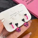 DAIIIBABYYY  -  Pink Glass Heart Butterfly Stud Earrings Set White Flower Korean Fashion Women Sweet Earring Jewelry Piercing brincos