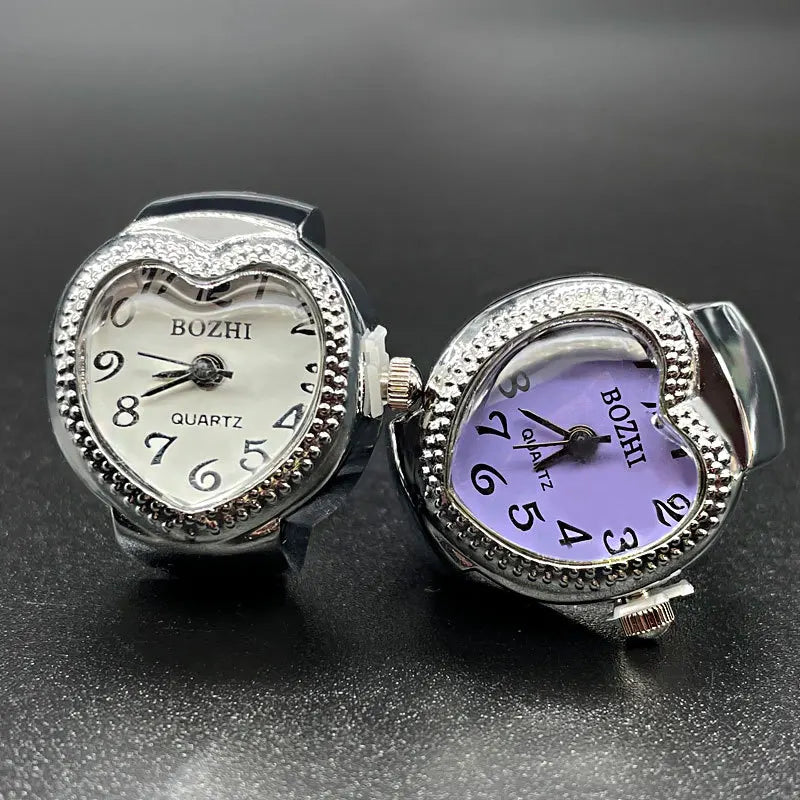 DAIIIBABYYY  -  Punk Fashion Heart Mini Quartz Watch Finger Rings Women Men Couples Clock Retro Elastic Strap Watches Ring Jewelry