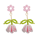 DAIIIBABYYY  -  New Handmade Bead Pink Flower Bouquet Pendant Earrings For Women Aesthetic Vacation Party Scene Accessories