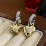 DAIIIBABYYY  -  New Vintage Asymmetric Zircon Heart Star Hoop Earrings for Women Luxury Micro Inlaid Crystal Gold Silver Color Earrings Jewelry