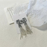 DAIIIBABYYY  -  Korean Design Fashion Silver Color Metal Pearl Tassel Earrings Elegant Long Flower Drop Earings Female