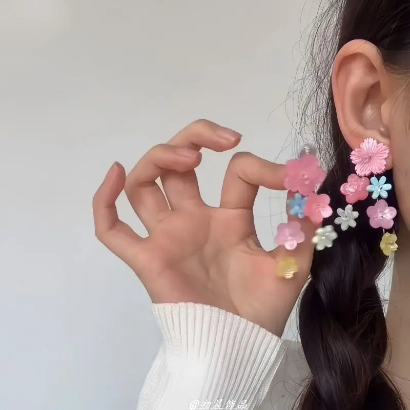 DAIIIBABYYY  -  Colorful Acrylic Flower Stud Earrings Fashionable Dangle Jewelry for Women Girls
