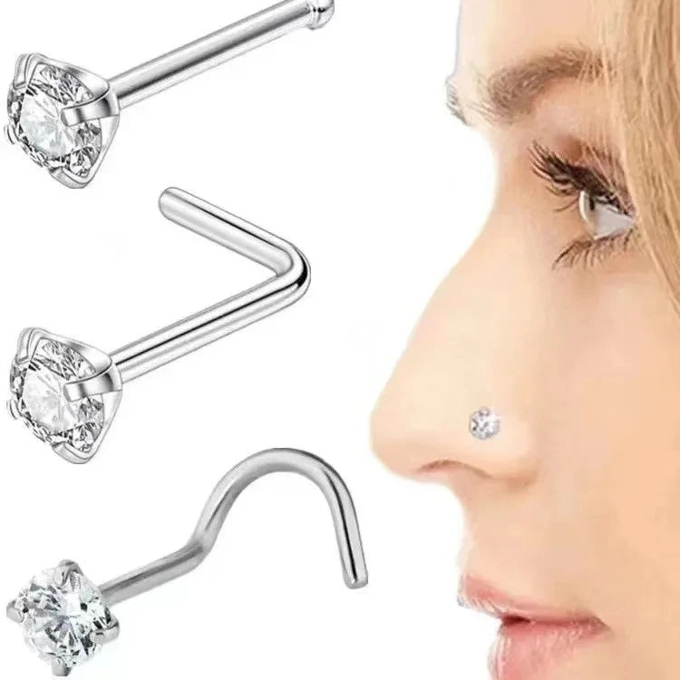 DAIIIBABYYY  -  2PC Fashion Stainless Steel Crystal Nose Septum Piercing Studs 20G Mini Nose Ring Earrings Studs Body Piering Jewelry for Women