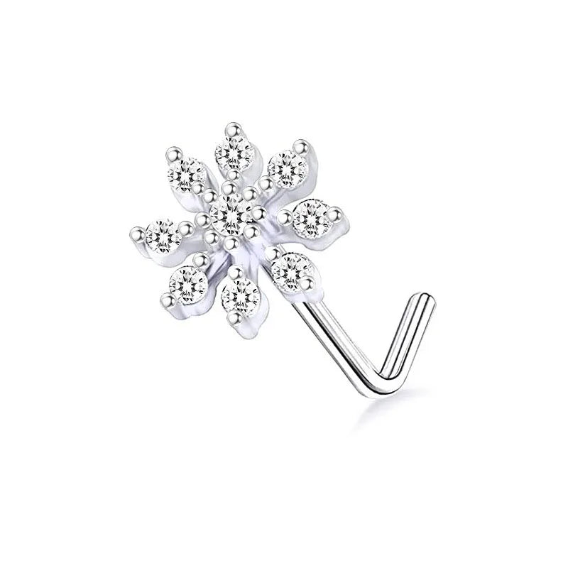 DAIIIBABYYY  -  1PC Stainless Steel Small Nose Rings Crystal Zircon Butterfly Flower Heart Nose Studs 20G Body Piercing Jewelry For Women Men