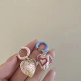 DAIIIBABYYY  -  Trendy Cute Colorful Asymmetrical Enamel Flowers Heart Drop Earrings For Women Girls Fashion Aesthetic Jewelry Gifts Wholesale
