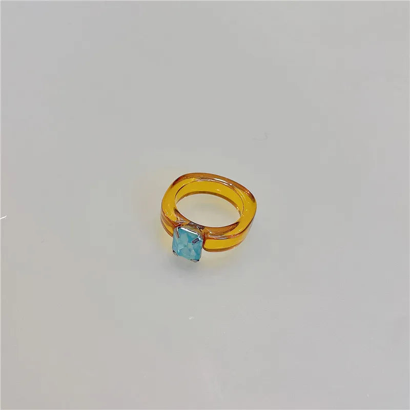 DAIIIBABYYY  -  New Colorful Transparent Acrylic Rhinestone Resin Ring Geometry Simple Rings for Women Girls Jewelry Party Gifts