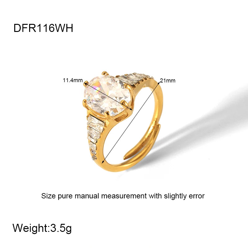 DAIIIBABYYY  -  Tarnish Free  Plated Stainless Steel Cubic Zirconia Stone Open Ring For Women Wedding Rings Mothers Day Gift