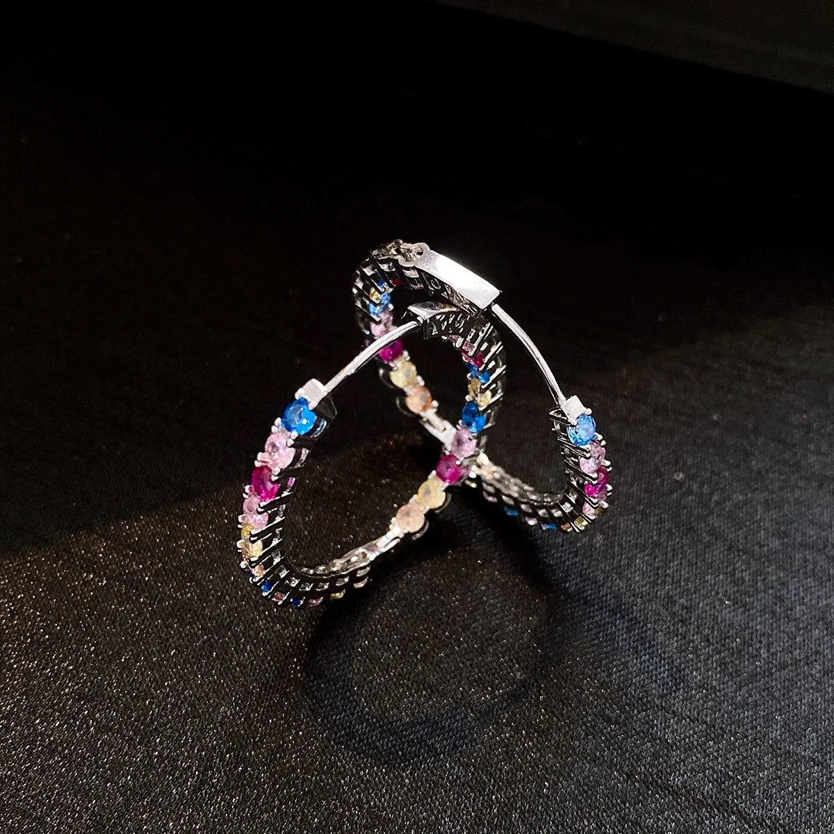 Daiiibabyyy  Colorful Zircon Pleated Round Ear Buckles Fashion Personalized Simple Light Luxury High-end Hoop Earrings for Women