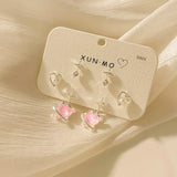DAIIIBABYYY  -  Sweet Pink y2k Star Heart Pendant Stud Earrings Set for Women Korean Fashion Shiny Rhinestone Pearl Earring Jewelry