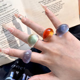 DAIIIBABYYY  -  Trendy Gradient Colorful Transparent Resin Acrylic Big Ring Geometric Oval Finger Rings For Women Fashion Hand Stackable Jewelry