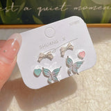 DAIIIBABYYY  -  Gradient Color Pink Blue Summer Bowknot Moon Star Pendant Earrings Set Women Korean Fashion Sweet Heart Stud Earring Jewelry