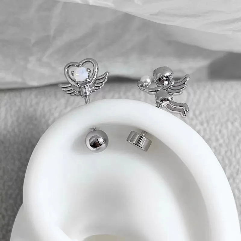 DAIIIBABYYY  -  One Piece Design Heart-shaped Love Wings Faux Fairy Wand Shape Earrings Women's New Trend Party Accessories Holiday Jewelry Gift