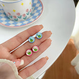 DAIIIBABYYY  -  Korean Fashion Pink Blue Tulip Flower Stud Earrings Set Women Y2K Kpop Butterfly Heart Floral Earring Jewelry Gift