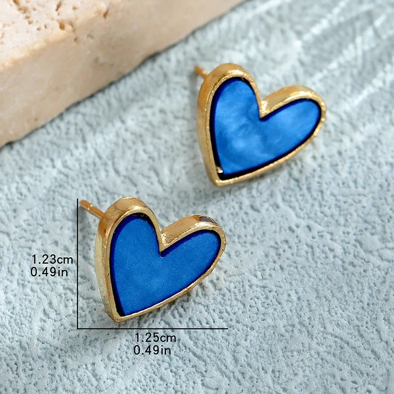 DAIIIBABYYY  -  French New Minimalist Cute Heart Earrings Women's Enamel Stud Earrings Pink Blue Shell Earrings Fashion Jewelry Gift Accessories