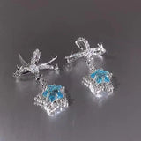 DAIIIBABYYY  -  Korean Fashion Blue Zircon Star Stud Earrings for Women Creative Shiny Rhinestone Bowknot Earrings Sweet Girls Jewelry Gifts