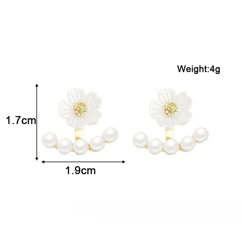 DAIIIBABYYY  -  Korean Version of The Fashion Imitation Pearl Flower Earrings Women Sweet Romantic Jewellery Holiday Party Exquisite Accessories