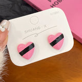 DAIIIBABYYY  -  Pink Glass Heart Butterfly Stud Earrings Set White Flower Korean Fashion Women Sweet Earring Jewelry Piercing brincos