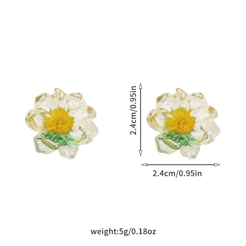 Daiiibabyyy  Dried Daisy Transparent Resin Stud Earrings for Women Exquisite Sweet Ear Studs Cute Daily Casual Versatile Jewelry Gifts 2025