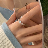 DAIIIBABYYY  -  Blue Drop Glaze Flower Pearl Rings For Women Girls Minimalist Sweet Cute Creative Temperament Elegant Birthday Jewelry