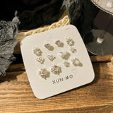 DAIIIBABYYY  -  Sweet Y2K Blue Aurora Rhinestone Heart Star Moon Stud Earrings Set Women Korean Fashion Butterfly Earring Jewelry Gift