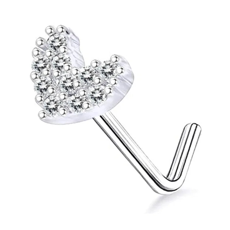 DAIIIBABYYY  -  1PC Stainless Steel Small Nose Rings Crystal Zircon Butterfly Flower Heart Nose Studs 20G Body Piercing Jewelry For Women Men