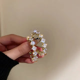 Daiiibabyyy  Green Zircon C-shaped Earrings for Female Fashion Exaggerated Hoop Earrings Inlaid Rhinestone Women's Jewelry for Party
