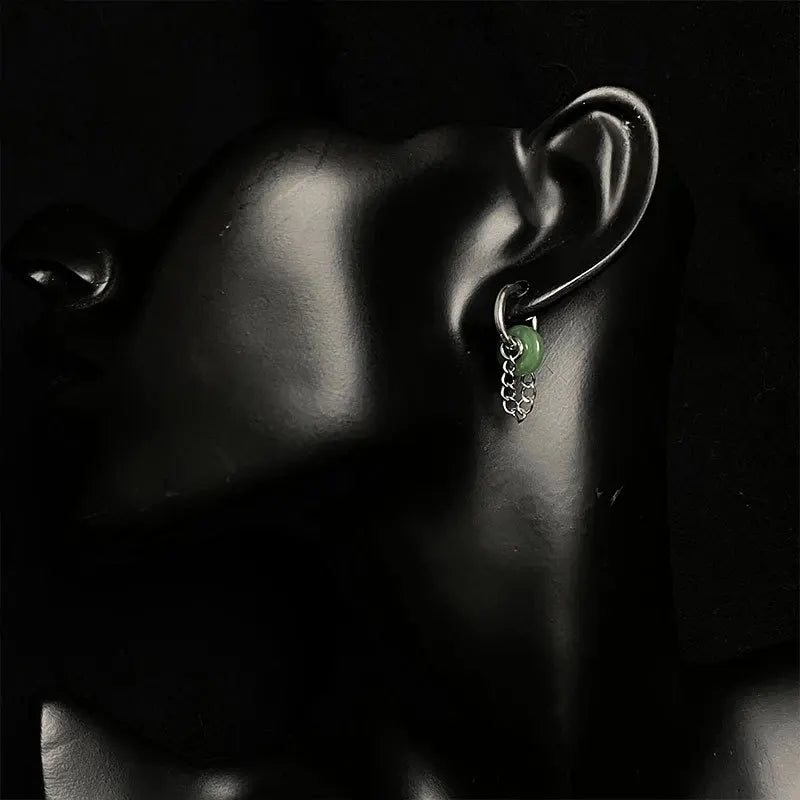 DAIIIBABYYY  -  New Titanium Steel Imitation Hetian Jade Removable Chain Earrings Women's Fashion Elegant Accessories Club Party Accessories