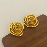 DAIIIBABYYY  -  Gold Color Rose Stud Earrings Women Personality Flowers Earrings Girl Travel Party Jewelry Accessories