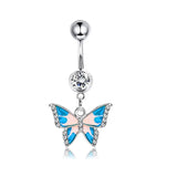 DAIIIBABYYY  -  Fashion Crystal Stainless Steel Flower Butterfly Belly Piercing for Women Silver Color Belly Button Rings Body Jewelry