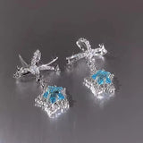 DAIIIBABYYY  -  Korean Fashion Blue Zircon Star Stud Earrings for Women Creative Shiny Rhinestone Bowknot Earrings Sweet Girls Jewelry Gifts