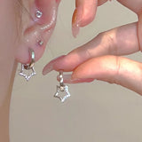 DAIIIBABYYY  -  Crystal Star Drop Earrings for Women Girls Fashion Zircon Silver Color Five Pointed Star Ear Buckle Party Y2K Jewelry Gift