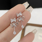 DAIIIBABYYY  -  New Bow Earrings Rhinestones Girls Delicate Compact Fashionable Versatile Suitable Daily Dating Light Luxury Personalized