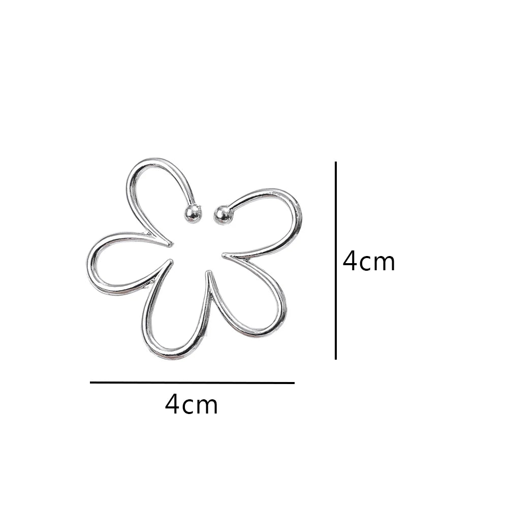 DAIIIBABYYY  -  2pcs Metal Flower Ear Clip Cuff No Piercing Holeless Ear Clip Geometric Earring Trendy Earrings No Pierced Ear Clip Earrings