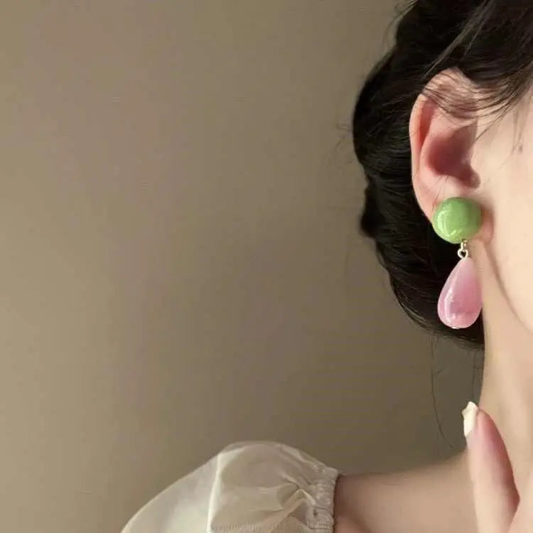Daiiibabyyy  Summer Pink Green Acrylic Waterdrop Earrings Fashion Girly Plastic Dopamine Earrings for Women Party Gift Accessories