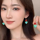 DAIIIBABYYY  -  Y2K Color Matching Love Heart Dangle Earrings for Women Girls Sweet Retro Peach Heart Stud Earrings Fashion Jewelry Party Gifts