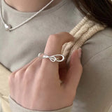 DAIIIBABYYY  -  Korean Silver Color Bowknot Lines Open Rings For Women Minimalist Metal Irregular Adjustable Finger Ring Jewelry Gift