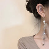 DAIIIBABYYY  -  French metal flower pearl earrings female extravagant exaggerated design sense earrings