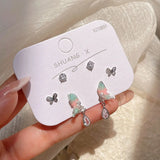 DAIIIBABYYY  -  Gradient Color Pink Blue Summer Bowknot Moon Star Pendant Earrings Set Women Korean Fashion Sweet Heart Stud Earring Jewelry