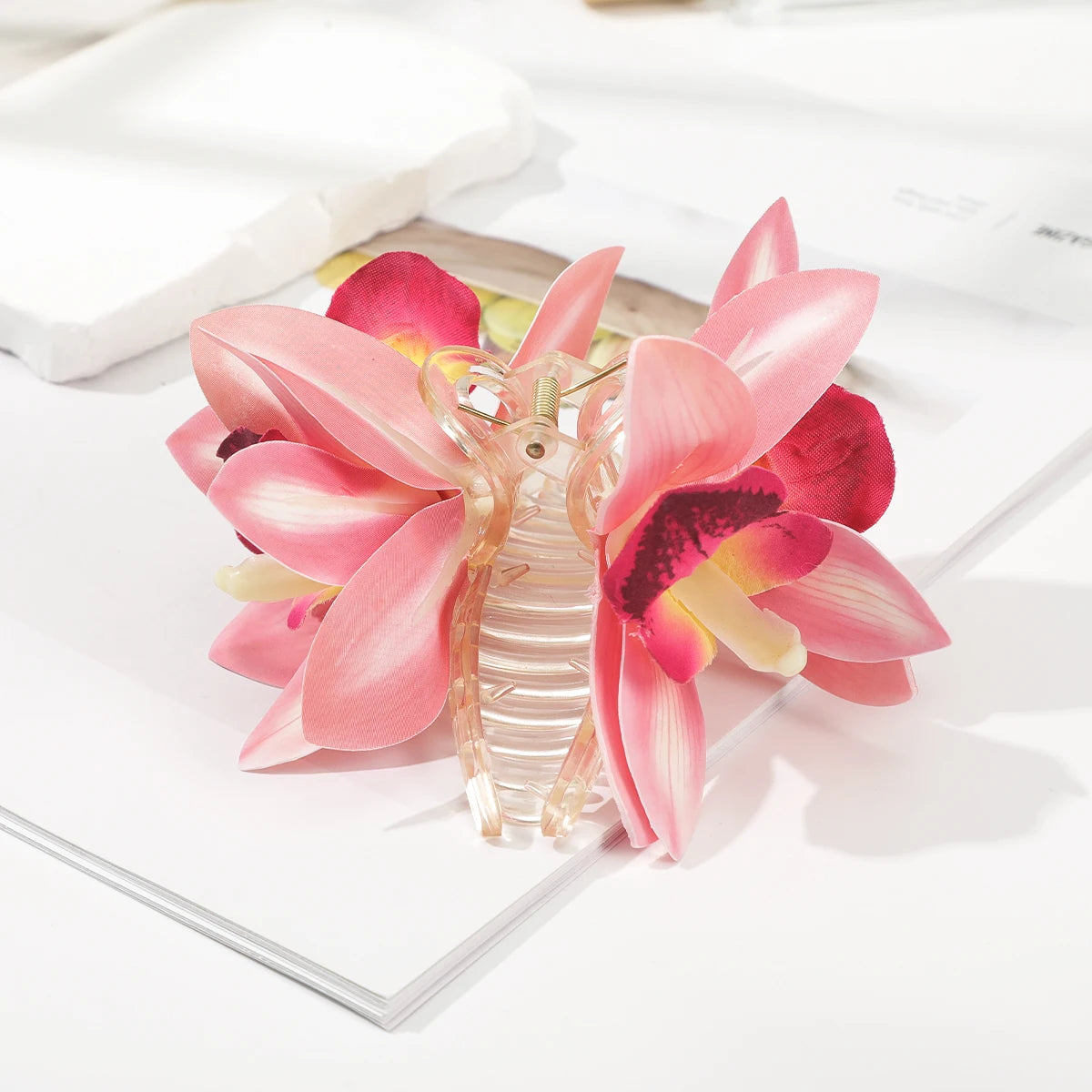 Daiiibabyyy Small Hair Clip Orchid Flower Hair Claws Headwear Women Fashion Retro Shark Clips Hairpin Hair Accessories