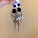 DAIIIBABYYY  -  Flower Leaf Pearl Tassel Earrings Ethnic Style Earrings